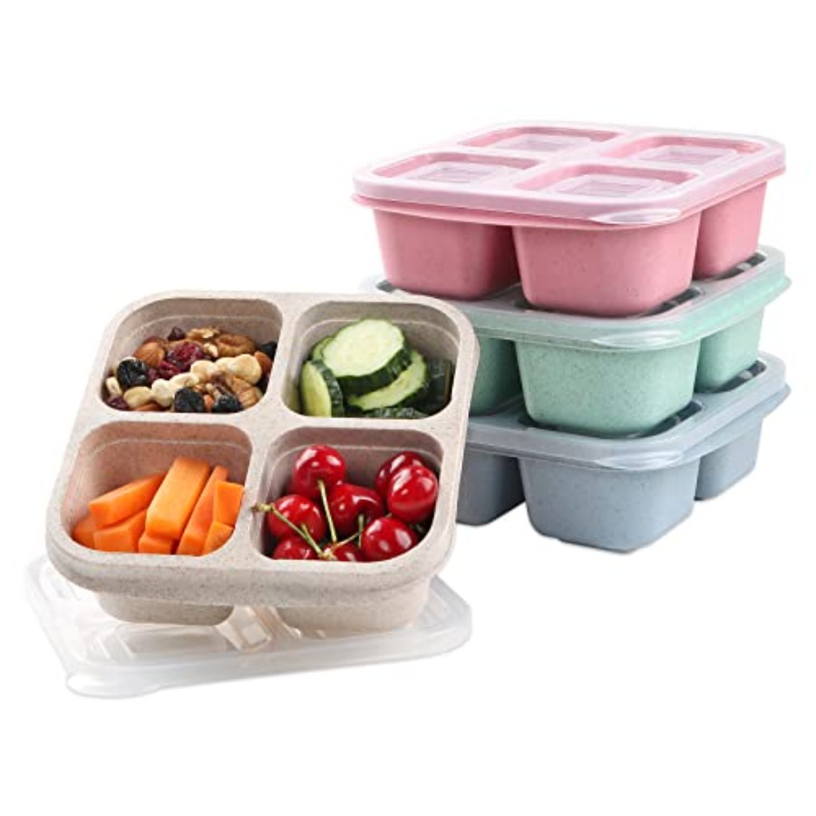 Food Packed Snacks - 4 Pack Snack Containers, 4 Compartments