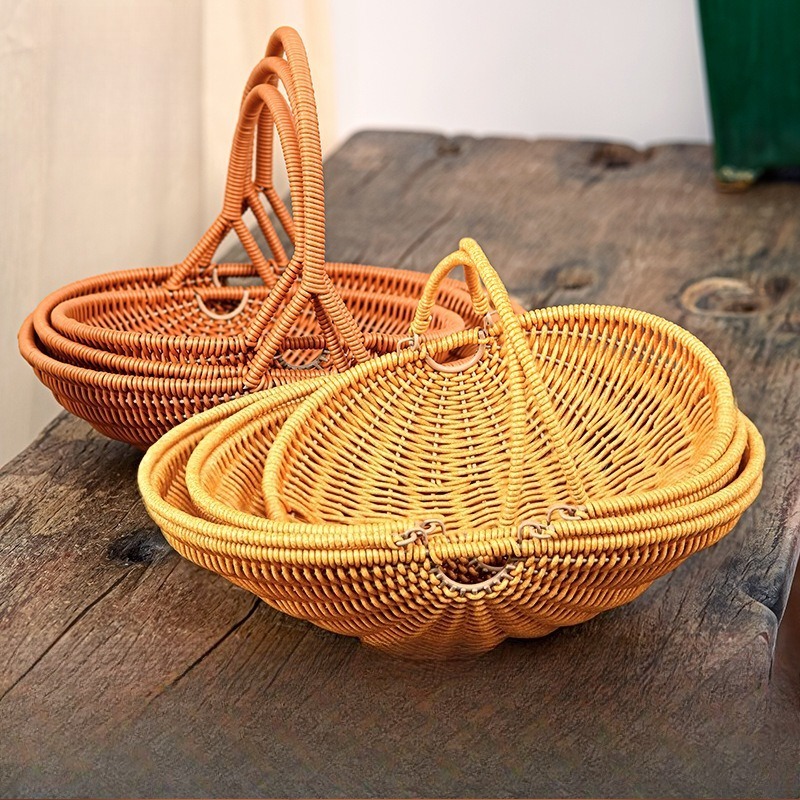 Food Snacks For Picnic - Plastic Imitation Rattan Woven Hand Basket